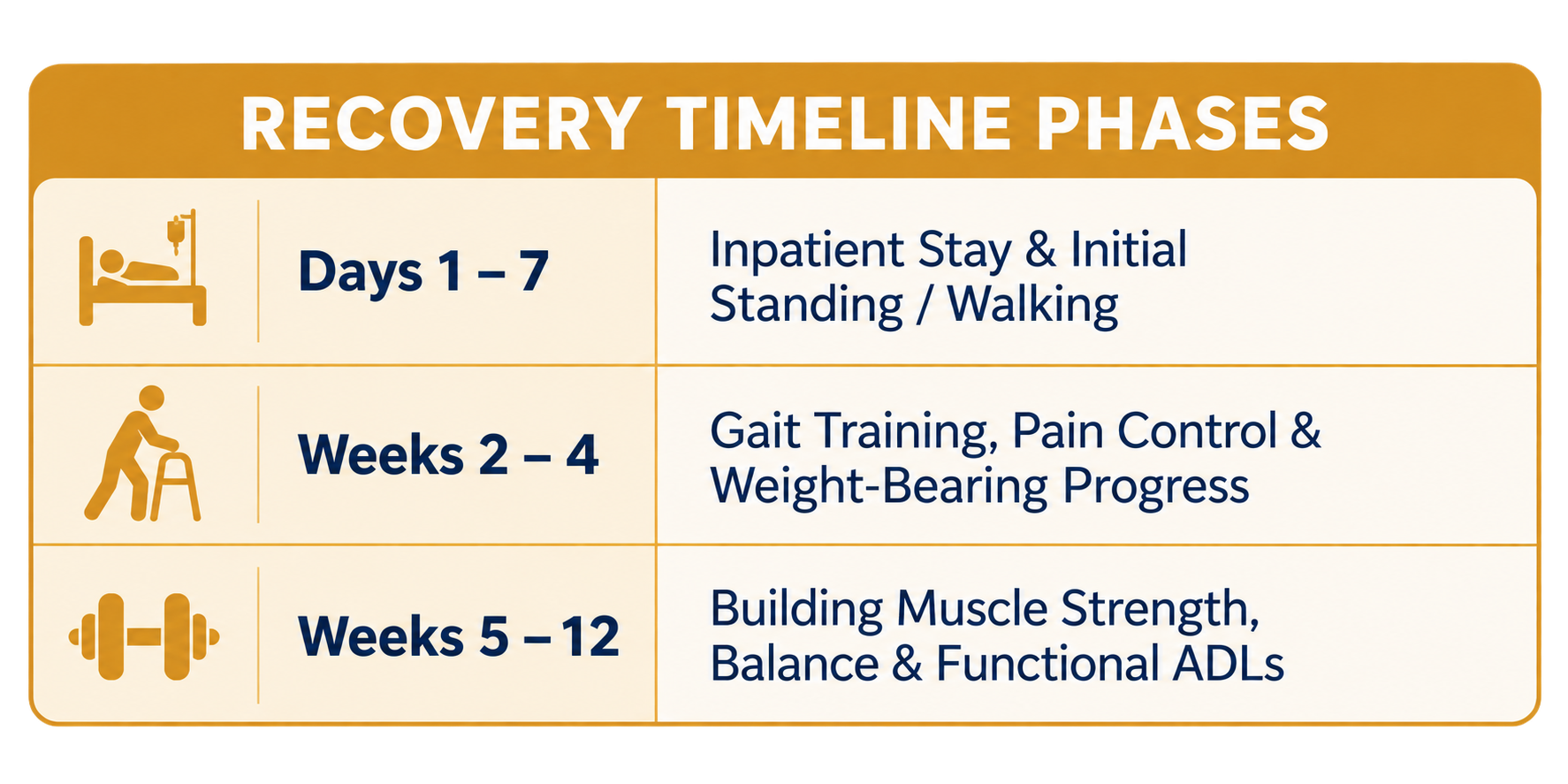 American Academy of Orthopaedic Surgeons (AAOS) highlight several primary recovery phases.